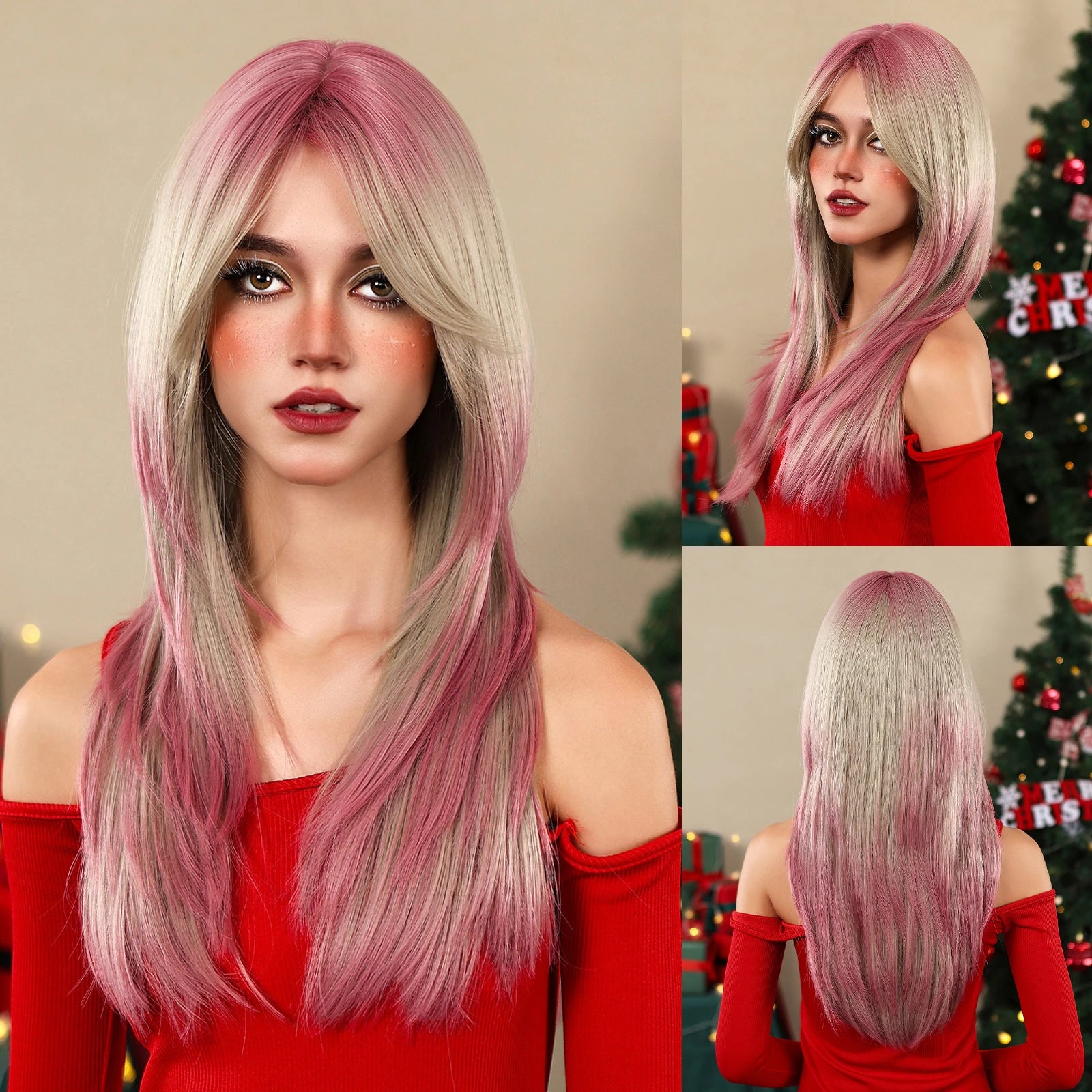 CharmSource Blonde Long Hair Natural Straight Wig Synthetic Wigs  for Women Daily Party High Density