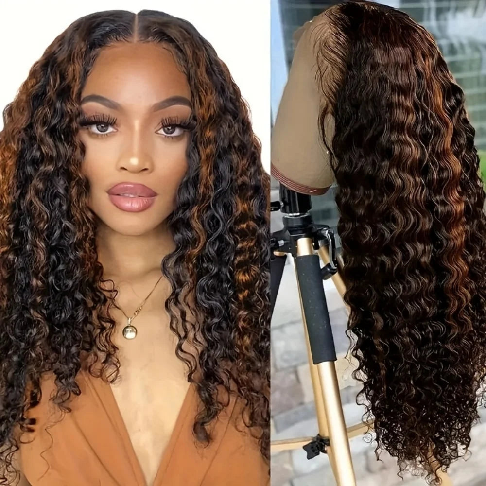 Highlight Deep Wave 4/27 Lace Front Wig Human Hair Wigs 13x6 13x4 HD Lace Frontal Wig 1B/30 Colored Ombre Honey Blonde Human Hair Style Wigs