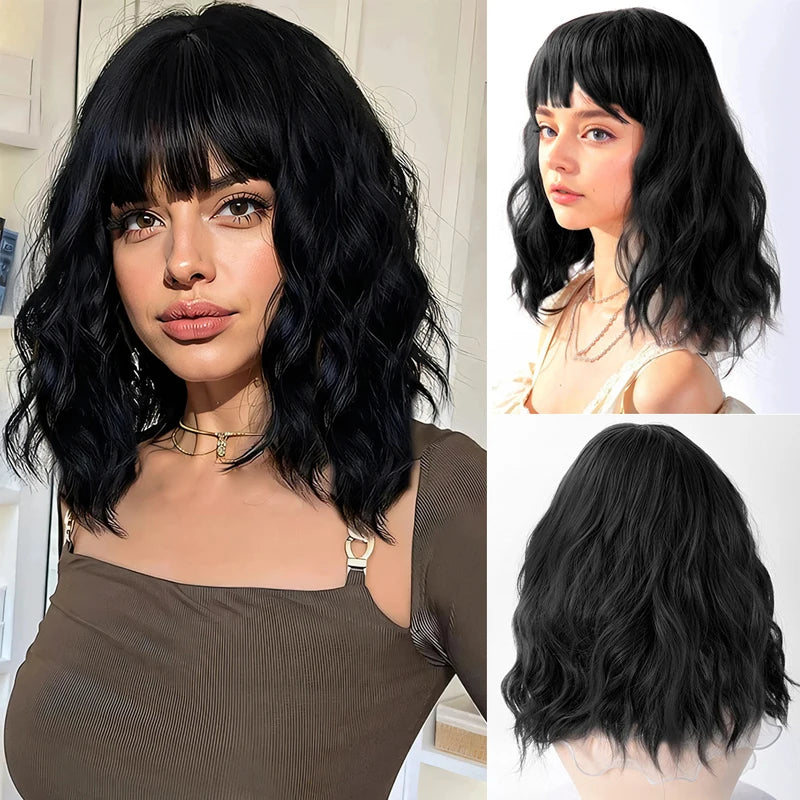 14Inch Pink Wig for Women Short Wavy Pastel Pink Hair Wigs with Lace Shoulder Length Middle Part Curly Wavy of Wigs