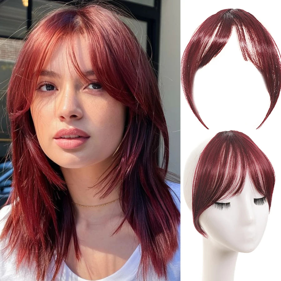 Synthetic Clip in Wigs Hair Bangs Wig Wispy Side-swept Bangs Hair Clip Fake Bang Fringe with Temples Hairpiece for Women Wig Daily Use