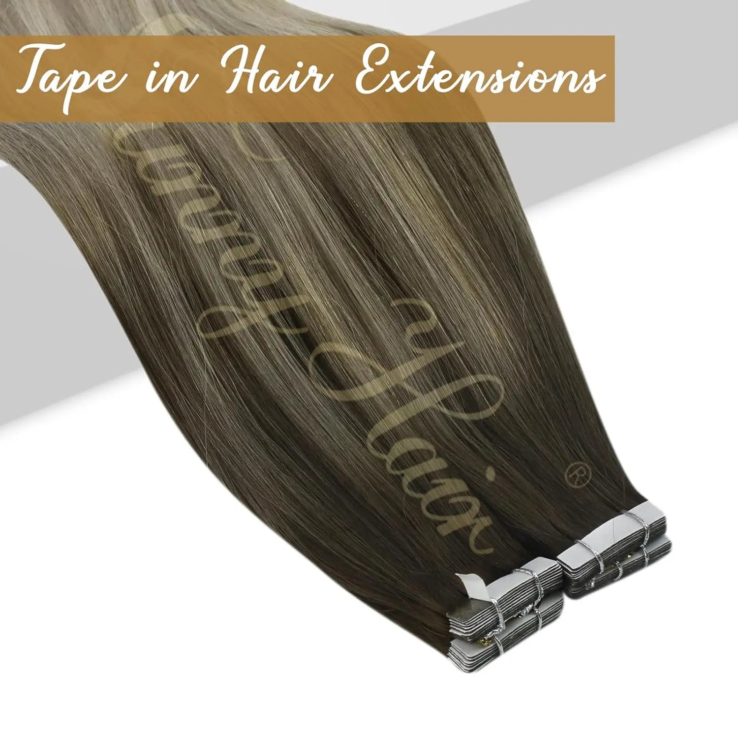 [NEW]VeSunny Tape In Hair Extensions and Accessories Human Hair Wigs Real Natural Hair Balayage Color #4-14-60 Skin Weft Straight Seamless Wig