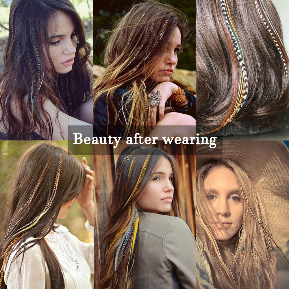 Wigs Synthetic Feather Hair Extensions and Accessories 16 Inches 50strands/pack Colored Hair Extensions Colorful Hair Feathers Extensions For Women