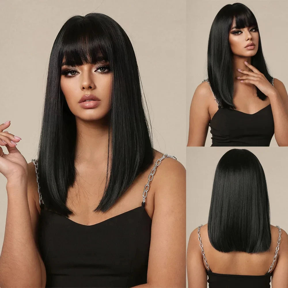 Short straight synthetic wig Ginger Brown Bob wigs with straight bangs Ladies Cosplay daily natural high temperature silk wigs