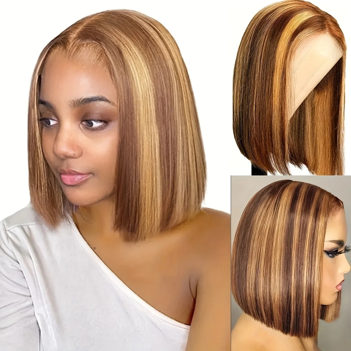 Short bob wig, medium-parted styling, heat-resistant synthetic fiber, women's daily Hair Wigs Extension and Accessories