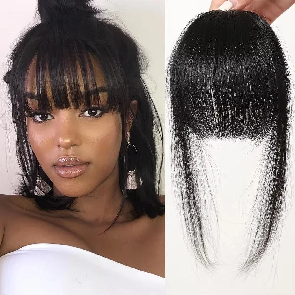 100% Human Hair Bangs Natural Brown Wispy Bang Wigs Hair Clip in Bangs Fringe with Temples Hairpiece for Women  Clip on Air Bang 4.5in Wigs Accessories