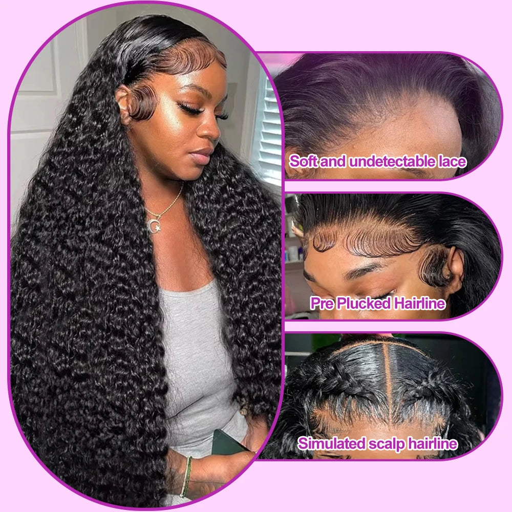 Transparent 250% Density Water Culry 360 Full Lace Frontal Wig Human Hair 40Inch Deep Wave 13x4 13x6 Hd Lace Front Wigs For Women
