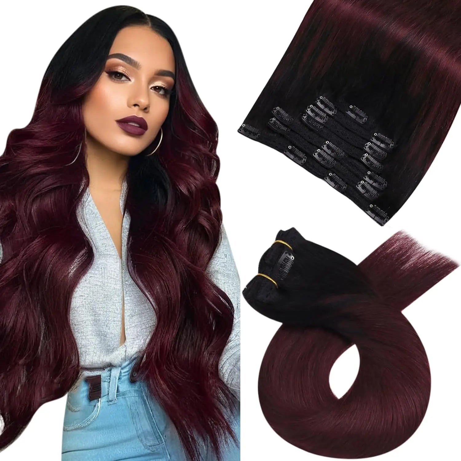 [Hot Sale] Moresoo Clip in Wigs Hair Extensions Real Natural Hair Remy Straight Wig Set 5&7 Pcs Brazilian Clip in Human Hair Extensions and Accessories
