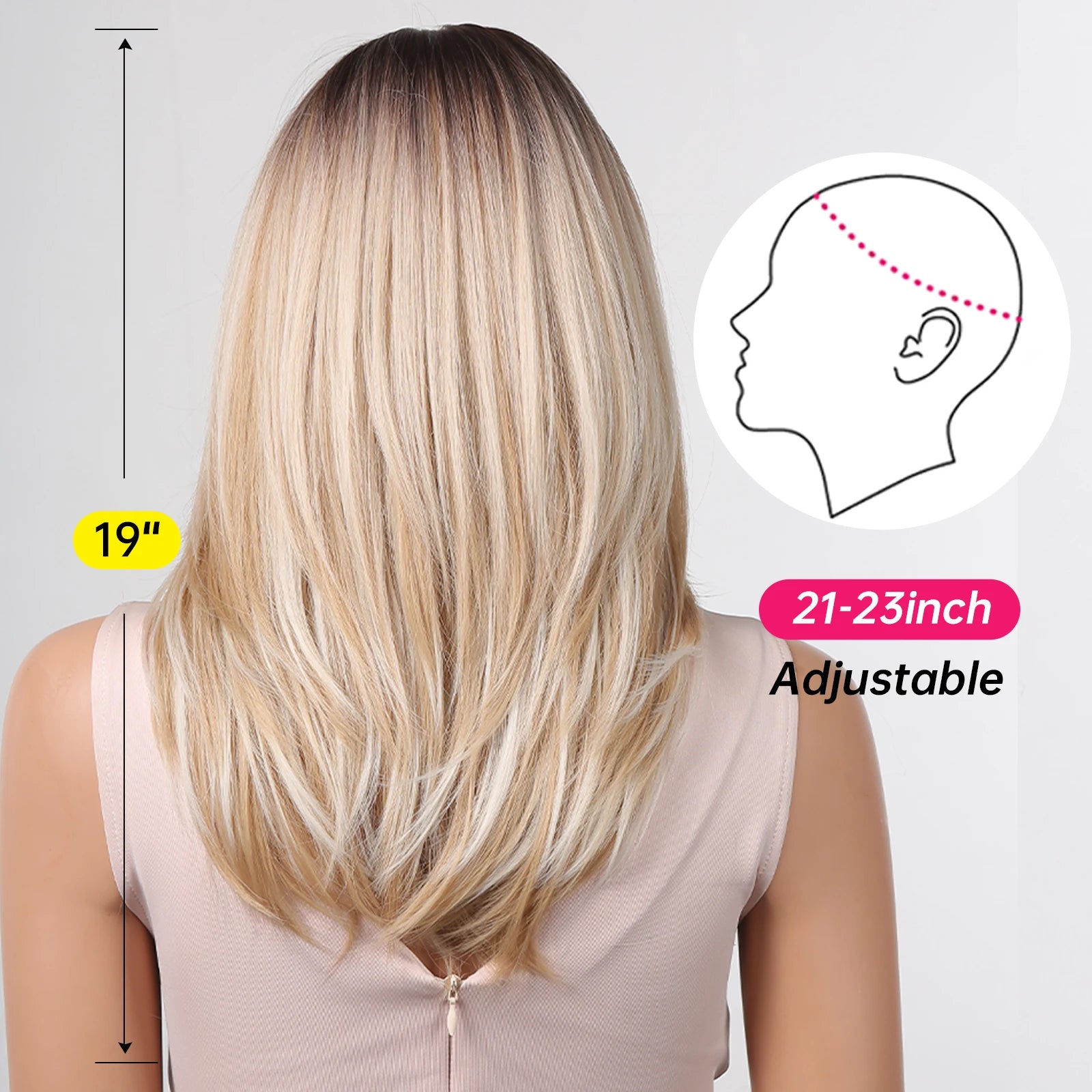 ALAN EATON Long Blonde Wig for Women Synthetic Hair Wigs with Fringe Ombre Color with Dark Roots Layered We Heat Resistant Hair Style