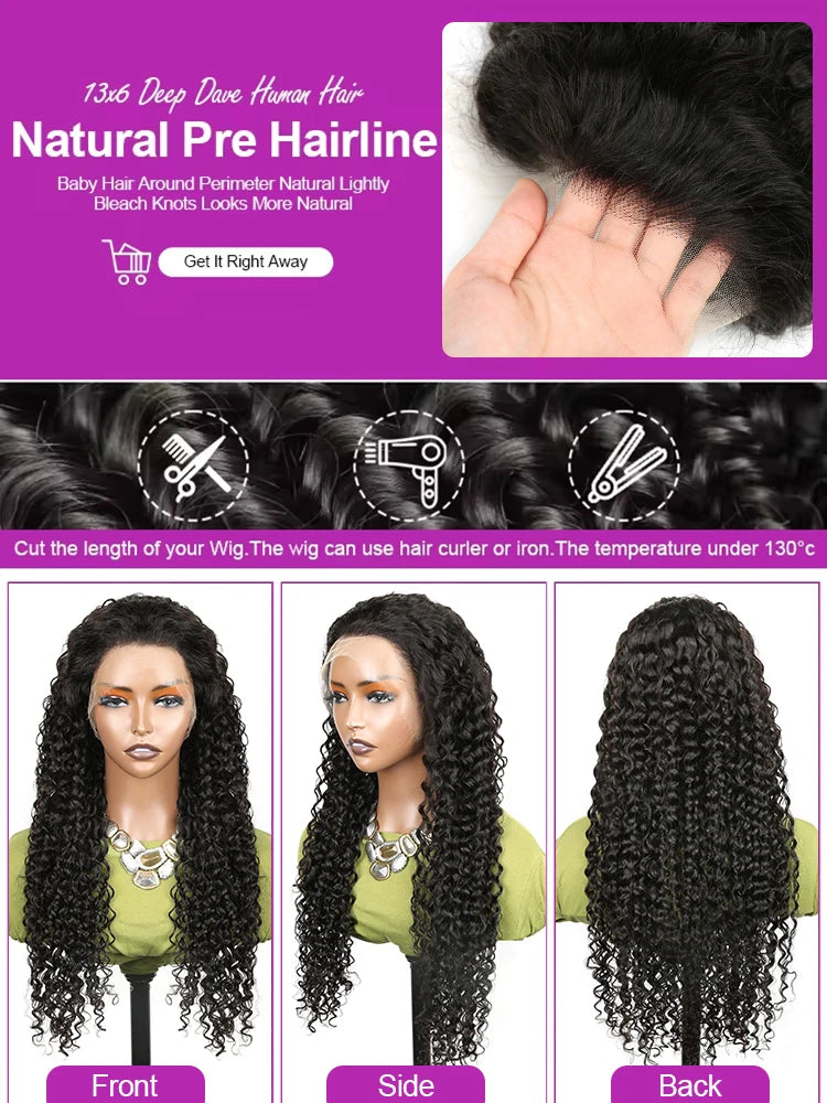 Transparent 250% Density Water Culry 360 Full Lace Frontal Wig Human Hair 40Inch Deep Wave 13x4 13x6 Hd Lace Front Wigs For Women