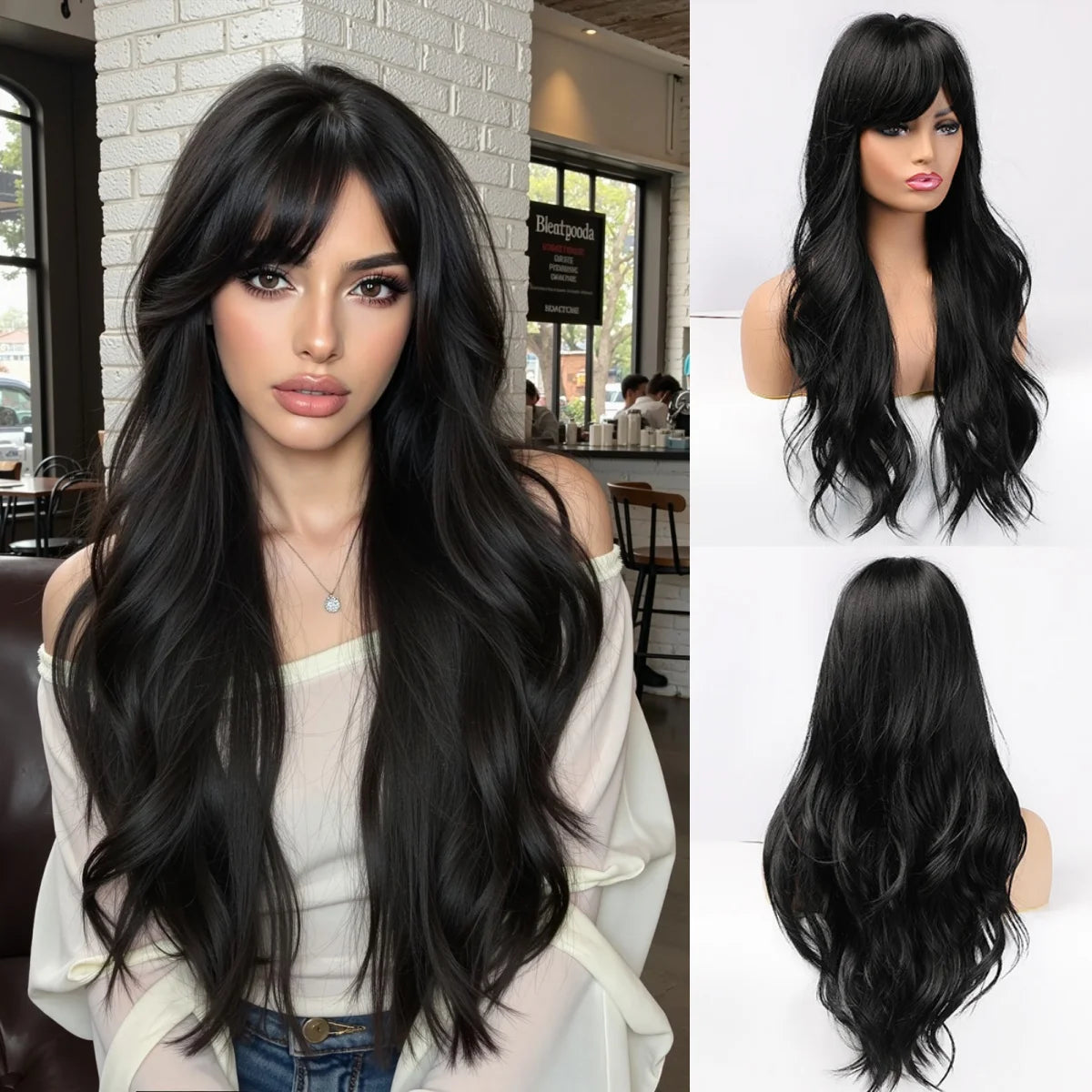 Long Copper Brown Synthetic Curly Wig for Women Auburn Hair Style Wigs with Bangs Layered Straight Hair Natural Daily Heat Resistant