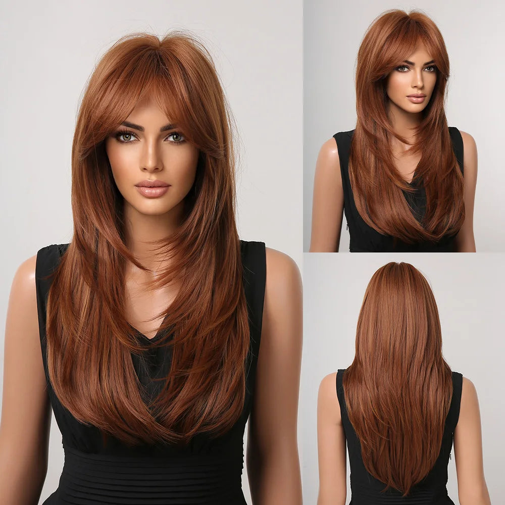 Blonde Unicorn Synthetic Medium Long Straight Brown Blonde Wig For Women Cosplay Daily Party Wigs Heat Resistant False Hair Style