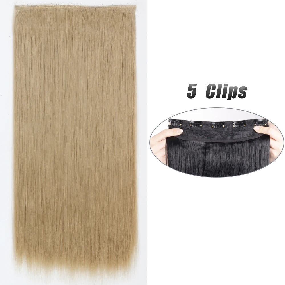 Synthetic Wig 5 Clip In Hair Accessories and Extensions Long Straight Wigs Hair Style Hairpiece Black Brown Blonde 80CM Natural Fake Hair For Women