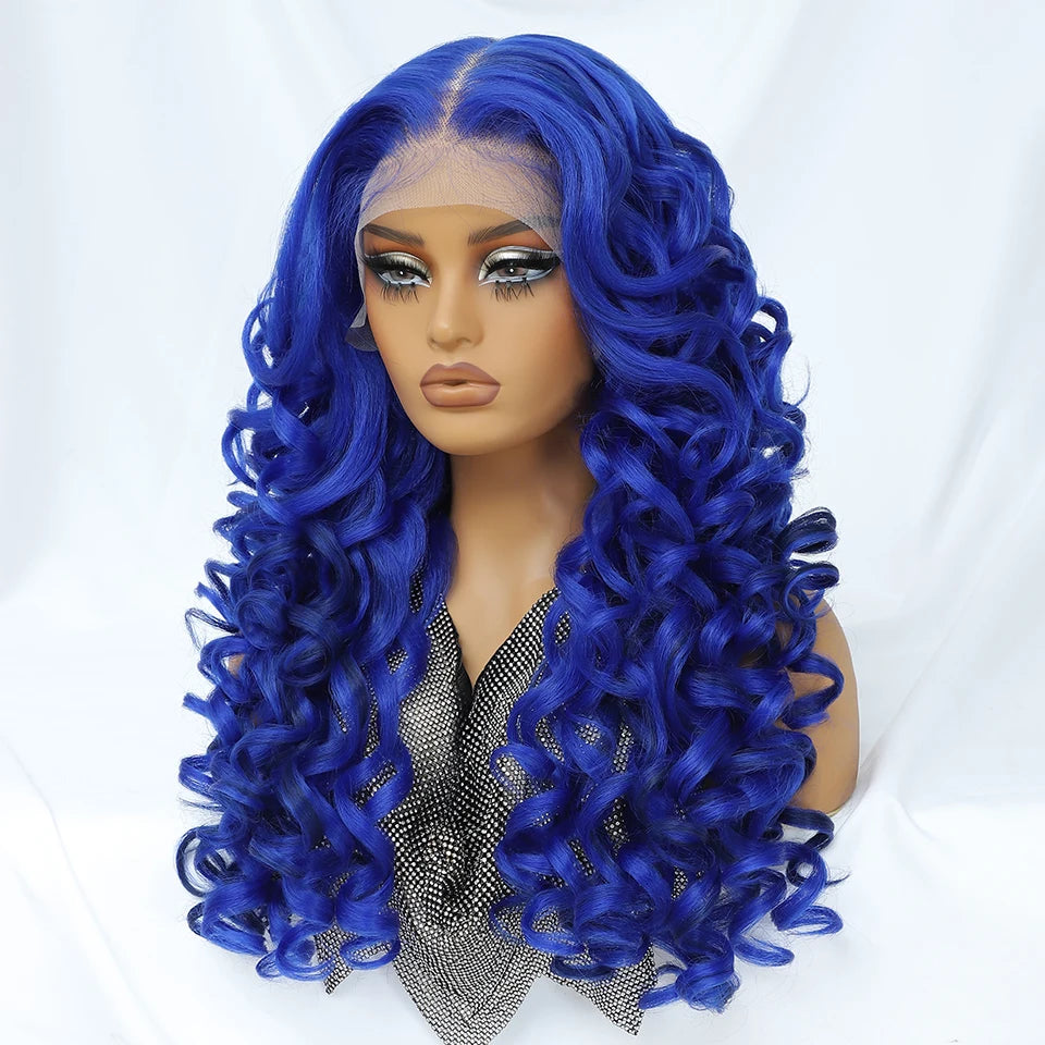 Latisha HD Synthetic Lace Front Wigs Curly Pre Plucked Lace Frontal Wig with Bangs for Women Highlight with Babyhair 24Inch Wigs