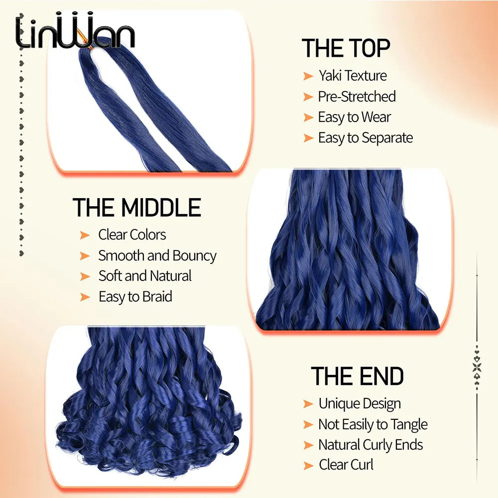 French Curly Braiding Hair Wigs 22Inch Synthetic Curly Braiding Wig Hair Pre Stretched Loose Wavy Curl Braiding Hair Accessories and Extensions For Women