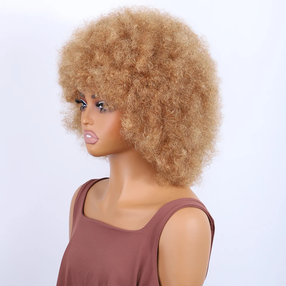 Sleek Brown Colored Human Hair Style Wigs For Women 14 Inch Wigs Short Afro Kinky Bulk Wigs 100% Real Brazilian Natural Real Wigs