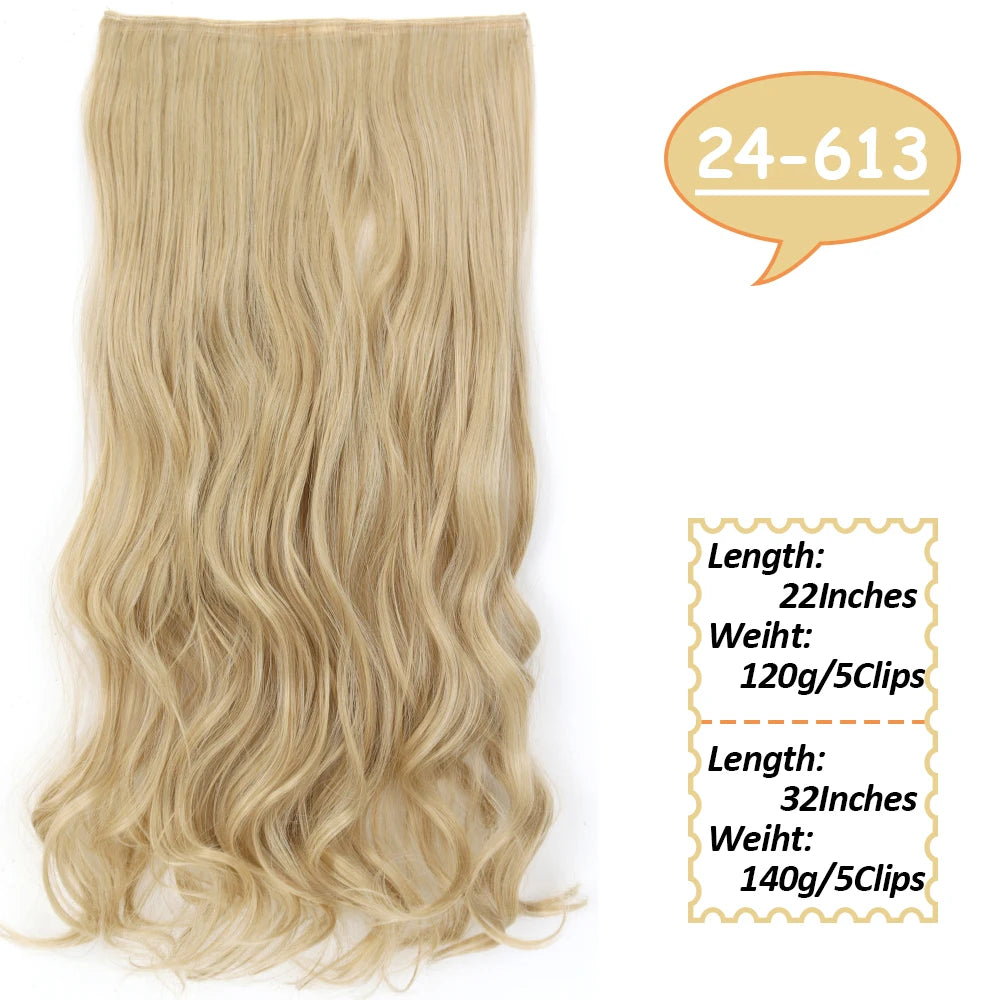 NICESY Synthetic Long Wavy 5 Clips Hair Extensions 22Inch/32Inch Clip On Hair Extensions High Tempreture Fake For Women