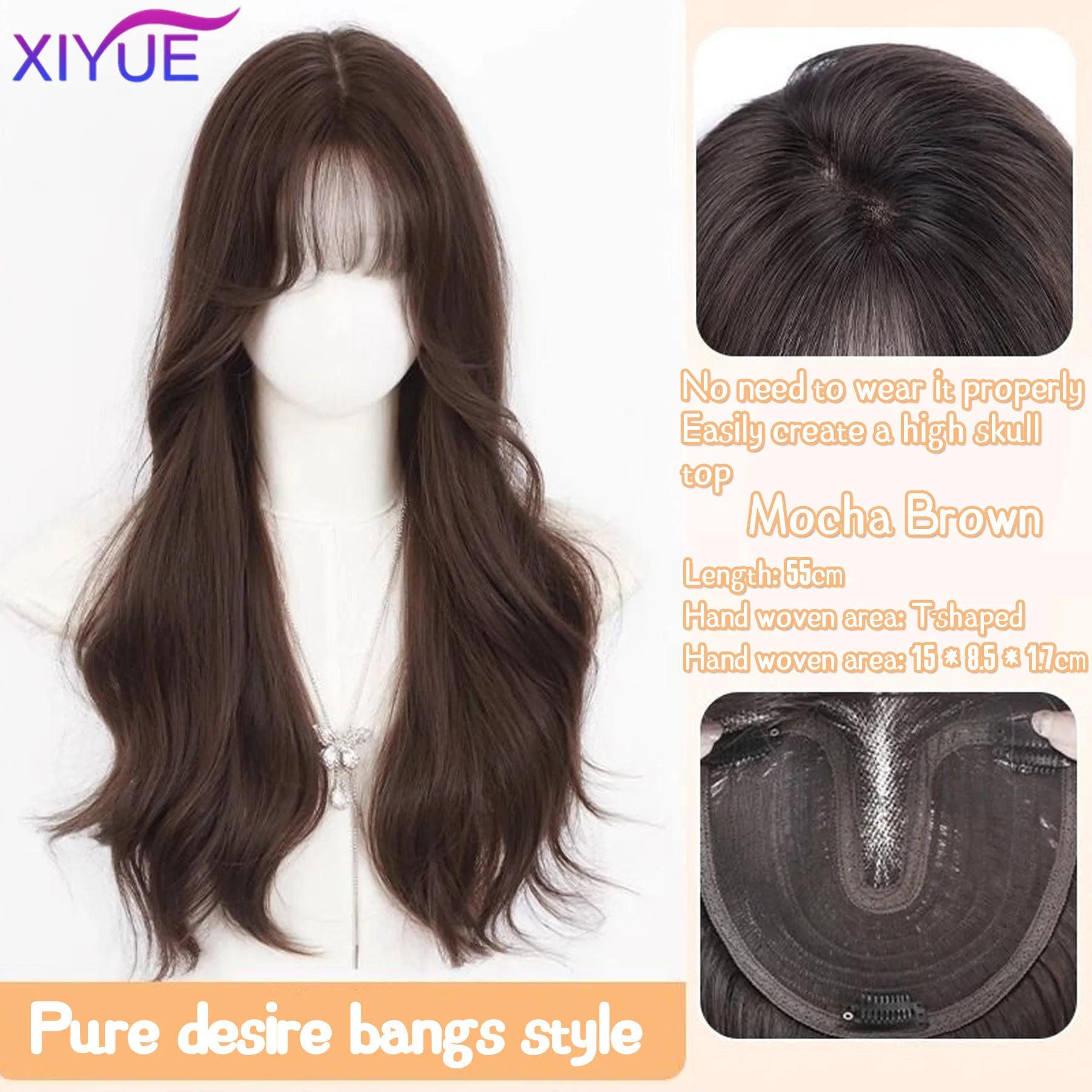 Synthetic Long Straight Layered Wigs Hair Clip in Hair Extensions and Accessories Natural Fluffy Head Top Fake Hair Piece with Bang Clip for Women Wig Daily Use