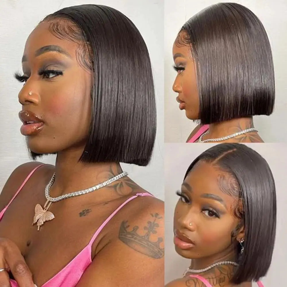 200% Density 13x4 Short Wig Bob Straight Brazilian Remy Hair Wigs HD Transparent Lace Full Lace Frontal Hair Style 4x4 5x5 Closure Wig 2x6 Lace