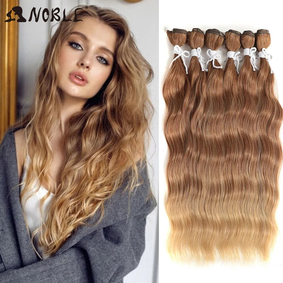 Noble Hair Wigs Water Wave Hair Bundles Synthetic Hair Extensions and Accessories Ombre Blonde Hair Weave Bundles 6Pcs/Pack 20 Inch Wig Hair Extensions