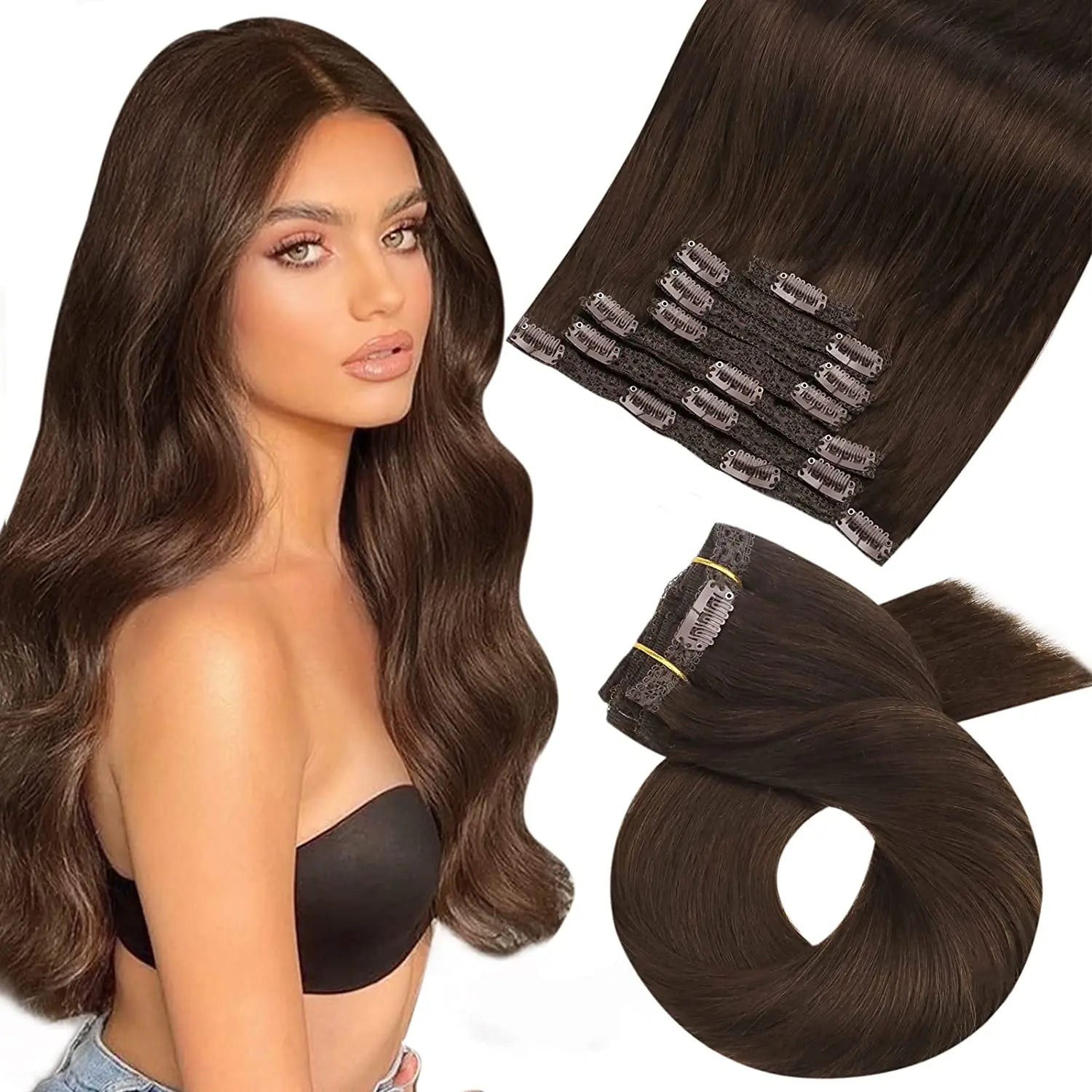 [Hot Sale] Moresoo Clip in Wigs Hair Extensions Real Natural Hair Remy Straight Wig Set 5&7 Pcs Brazilian Clip in Human Hair Extensions and Accessories