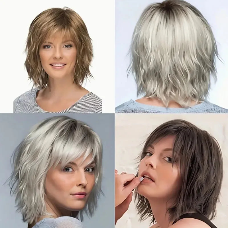 Synthetic fiber wig with rose mesh hat wavy gradient highlights Natural appearance is suitable Hair Wigs for Women everyday outfits, Hair Style