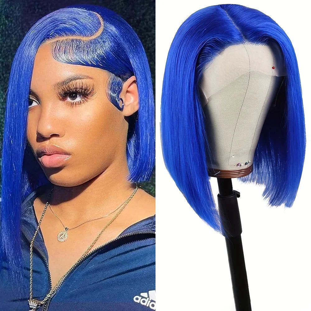 Brazilian Hair Wigs Straight Navy Blue Bob Human Hair Wig 180 Density 13x4 HD Lace Frontal Wigs On Clearance Sale For Black Women Hair Style