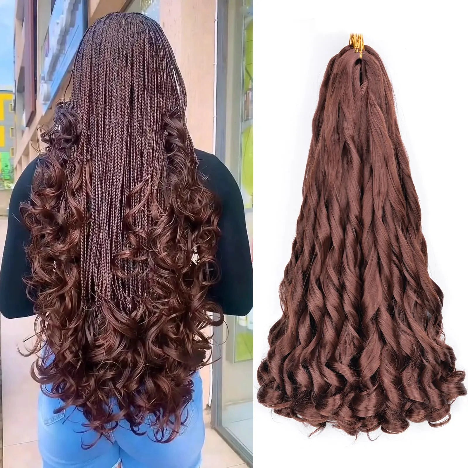 French Curly Braiding Hair Wigs 22Inch Synthetic Curly Braiding Wig Hair Pre Stretched Loose Wavy Curl Braiding Hair Accessories and Extensions For Women