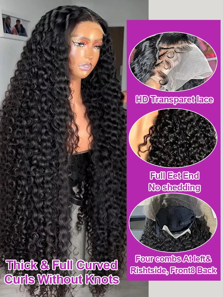 300 Density HD 13X6 Transparent Deep Water Wave Curly Lace Frontal Wigs 40 46 Inch 13X4 360 Lace Front Human Hair Wigs for Women