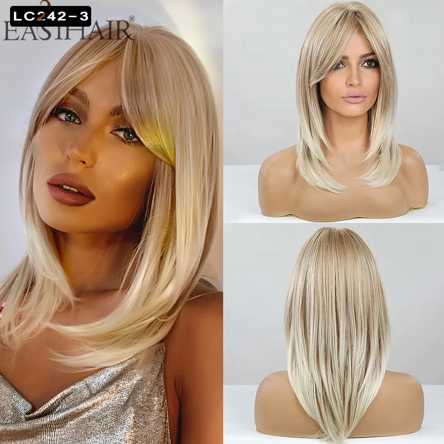 CharmSource Blonde Long Hair Natural Straight Wig Synthetic Wigs  for Women Daily Party High Density