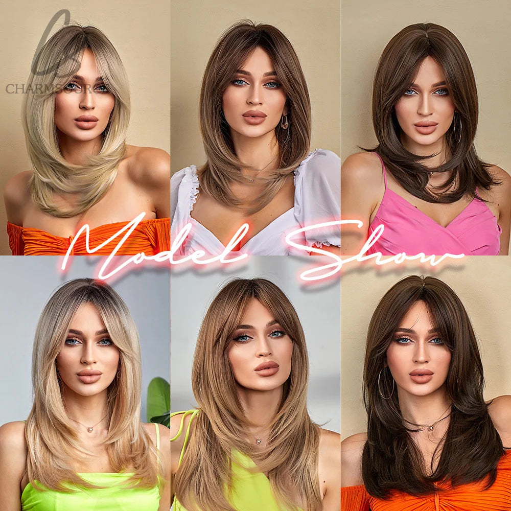 CharmSource Blonde Long Hair Natural Straight Wig Synthetic Wigs  for Women Daily Party High Density