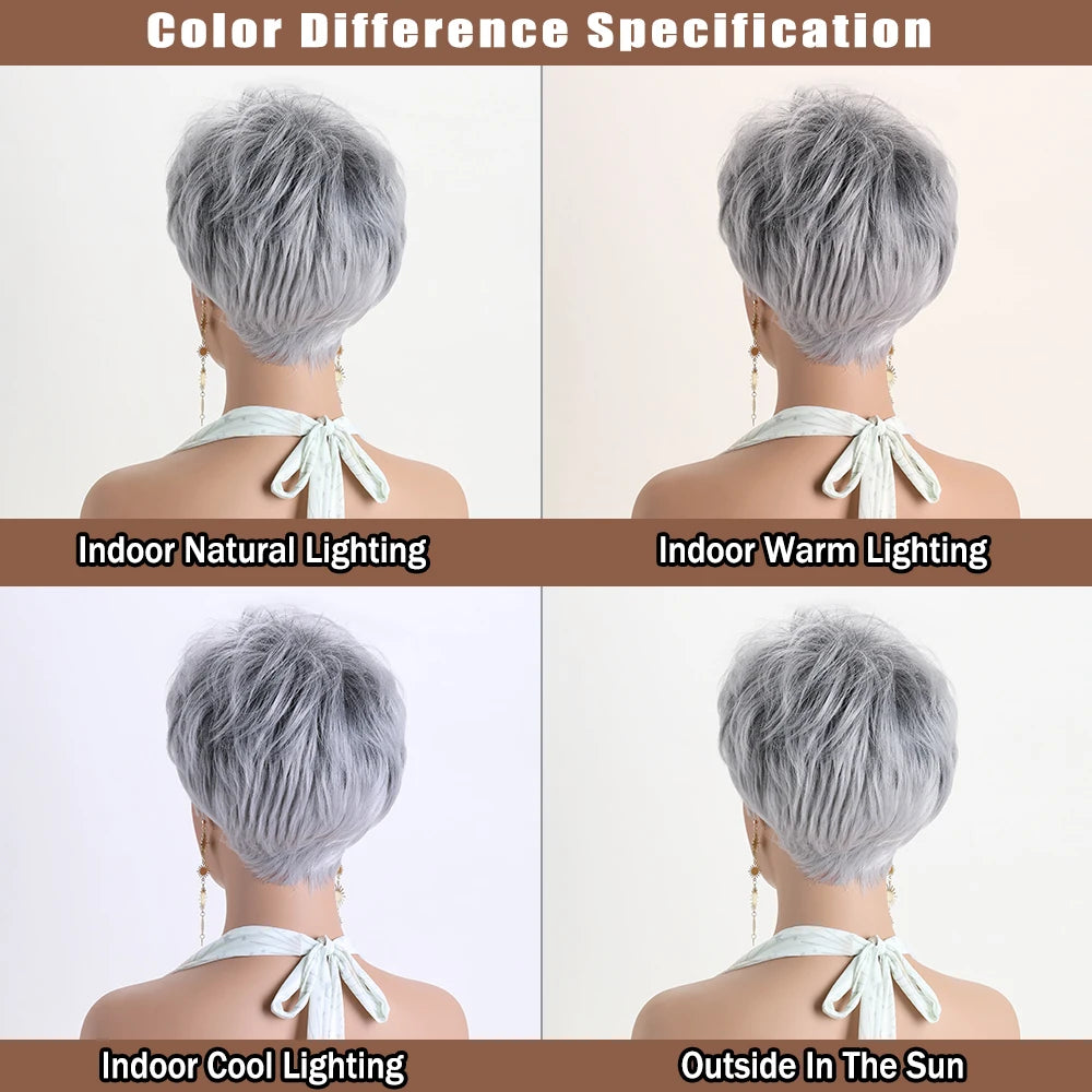 Short Natural Wigs with Bangs Soft Mommy Hair Daily Use Short  Grey Ombre Curly Synthetic Hair Costume Party Wig for Women