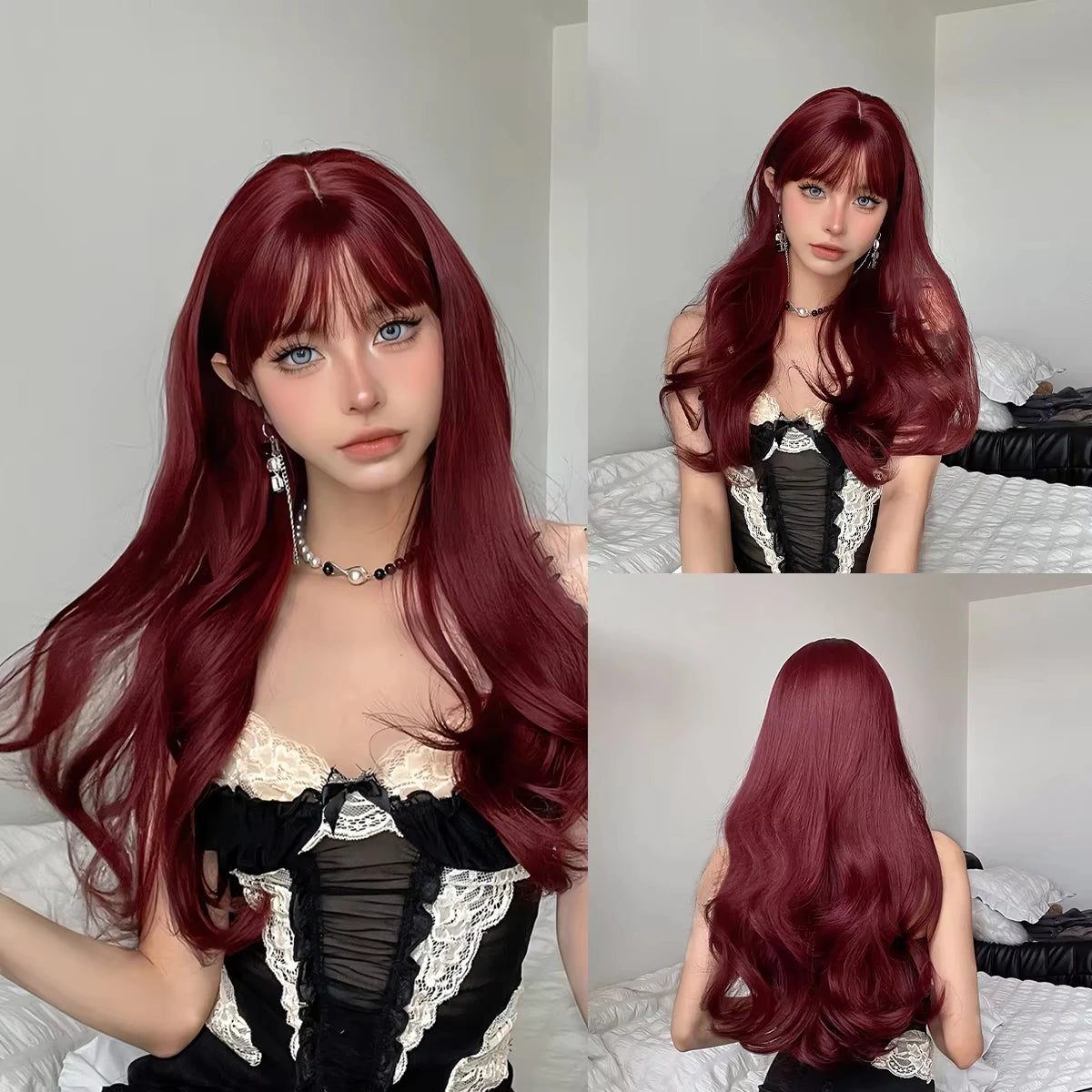 Pink synthetic wig with big waves for Halloween party, cosplay wigs, daily wig, high-temperature hair accessory wig set