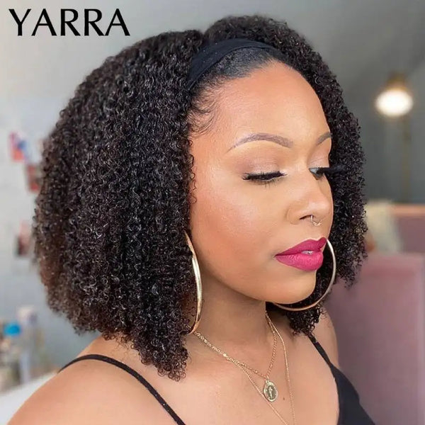 Afro Kinky Curly Human Hair Headband Wig For Black Women 180% Density Brazilian Remy Full Machine Made 100% Human Hair Wigs YARRA