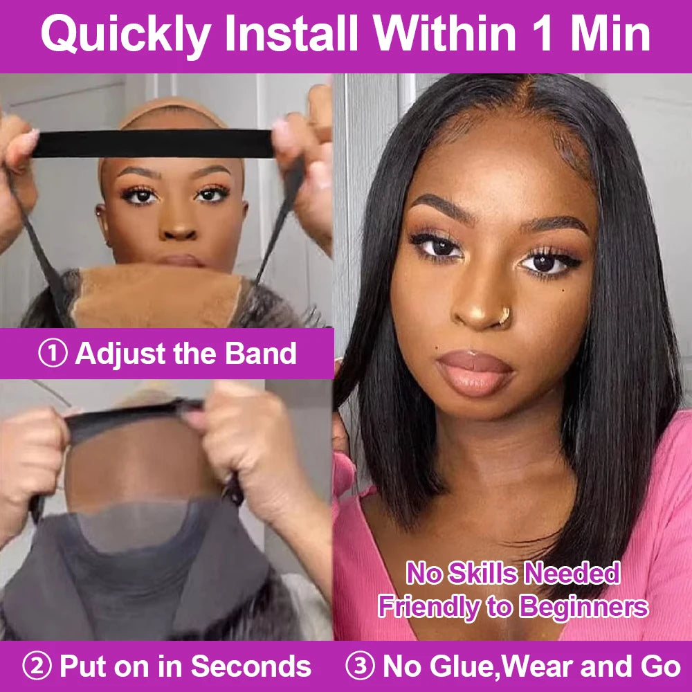13x6 HD Lace Frontal Short Bob Wig Bone Straight Glueless Pre Cut 7x5 Closure Wigs Ready to Wear 100% Human Hair Wigs Pre-plucked
