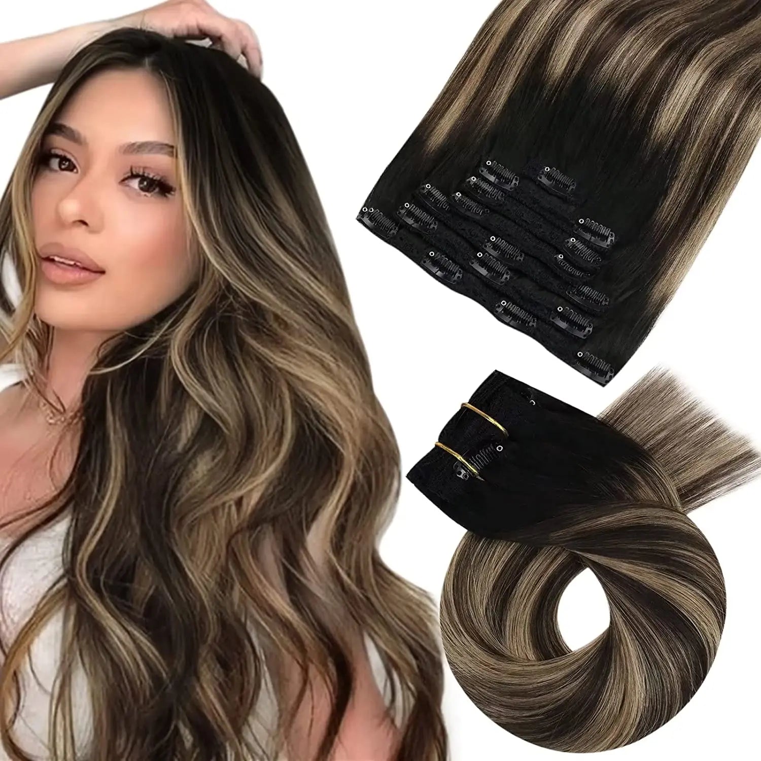 [Hot Sale] Moresoo Clip in Wigs Hair Extensions Real Natural Hair Remy Straight Wig Set 5&7 Pcs Brazilian Clip in Human Hair Extensions and Accessories