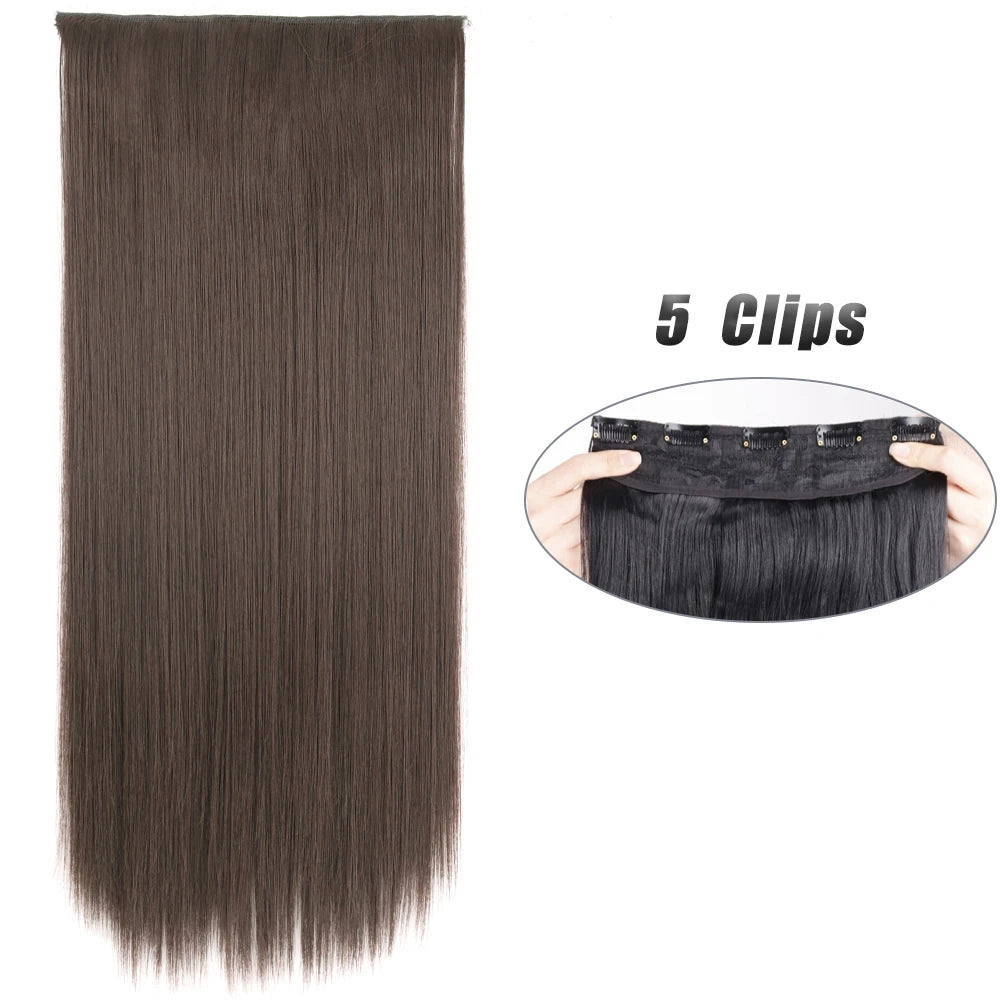 Synthetic Wig 5 Clip In Hair Accessories and Extensions Long Straight Wigs Hair Style Hairpiece Black Brown Blonde 80CM Natural Fake Hair For Women