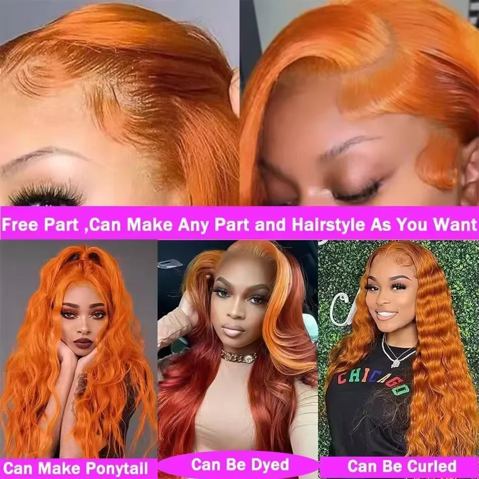 30 Inch Ginger 13x6 Hd Lace Front Human Hair Wig 13x4 Hd Lace Frontal Orange Ginger Colored Body Wave Human Hair Wigs for Women