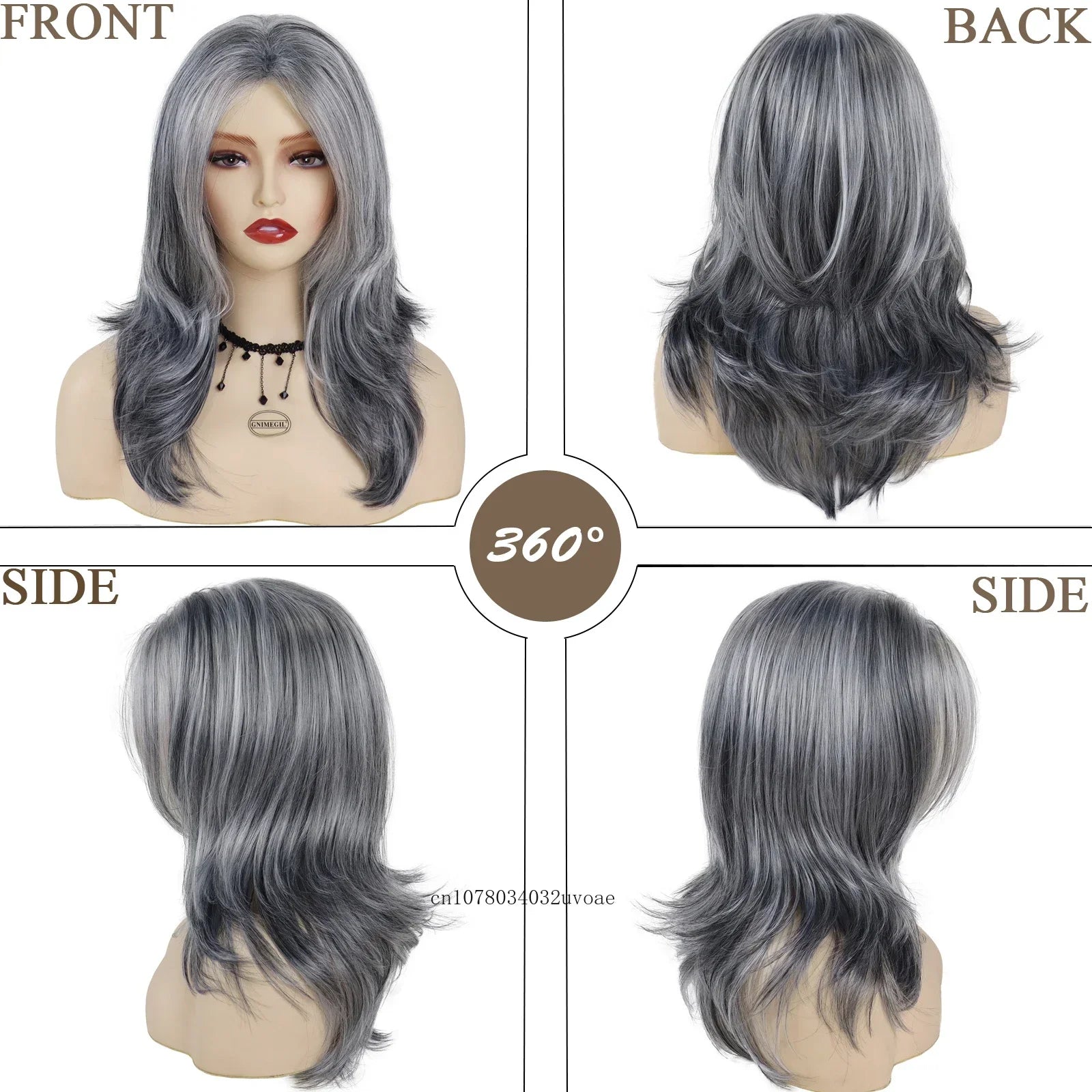 Synthetic Salt and Pepper Wigs with Curtain Bangs Long Hair Style Wig Natural Mix Silver Gray Wigs for White Women Halloween Costume