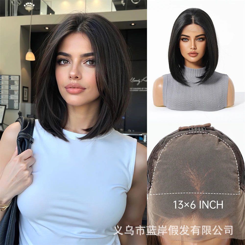 13 * 6 large lace wig, gradient white gold bob, linen shoulder length short hair wigs, suitable for everyday women