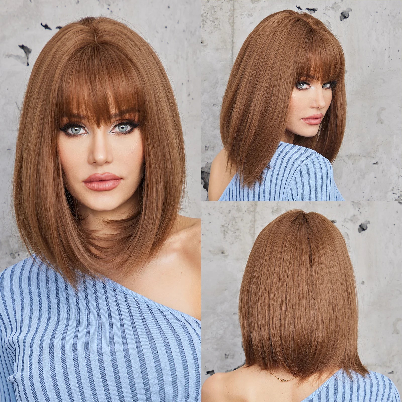 Short straight synthetic wig Ginger Brown Bob wigs with straight bangs Ladies Cosplay daily natural high temperature silk wigs
