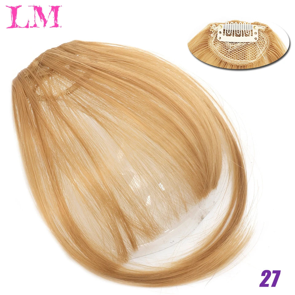 LM Curly Straight Hair Wigs Bangs Clip Natural Hair Style Black Dark Brown Light Brown Synthetic Heat-Resistant Fiber Suitable For Women Wig