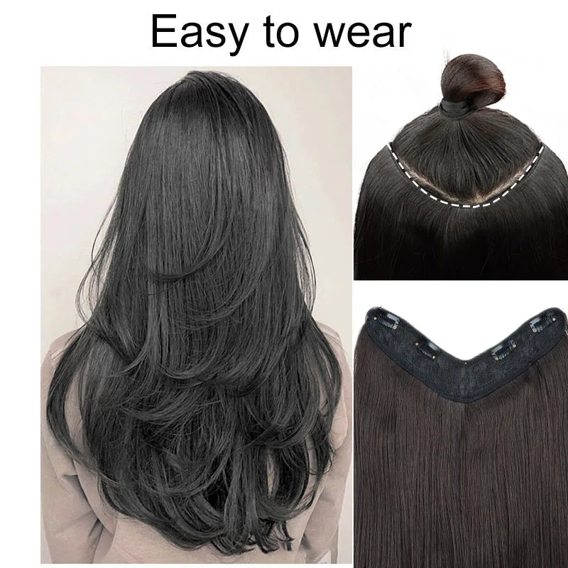 Wigs WIGSIN 22Inch Synthetic V-shaped Layered 4 Clips Long Straight Hair Extension and Accessories Fashion Invisible Hairpiece Wig for Women Daily Use