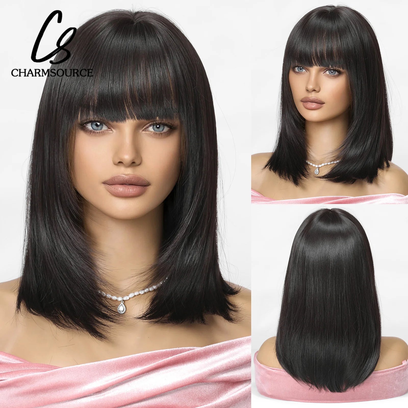 CharmSource Blonde Long Hair Natural Straight Wig Synthetic Wigs  for Women Daily Party High Density