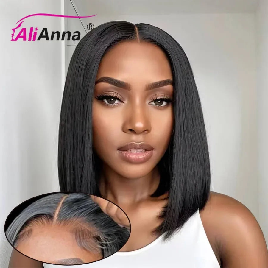 Straight Glueless Wig Human Hair Ready To Wear Short Bob Wigs Hair For Women Transparent Pre Cut 4x4 Human Hair Wigs Bleached Knots