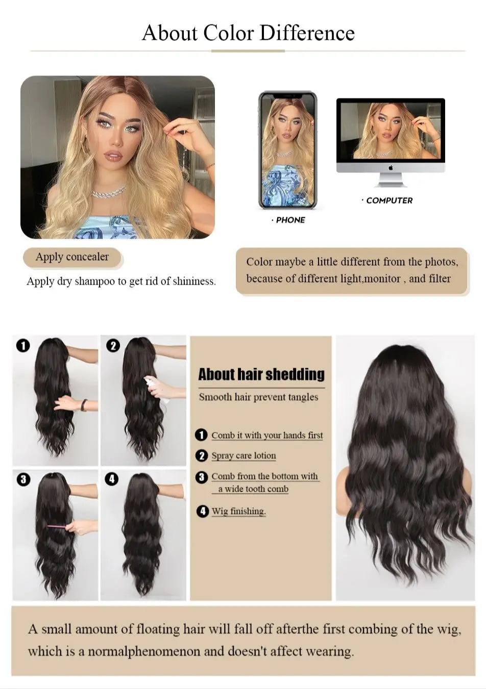 Brown Blonde Ombre Synthetic Hair Wigs Short Straight Bob Wig for Women Middle Part Lolita Cosplay Natural Hair Heat Resistant Fiber