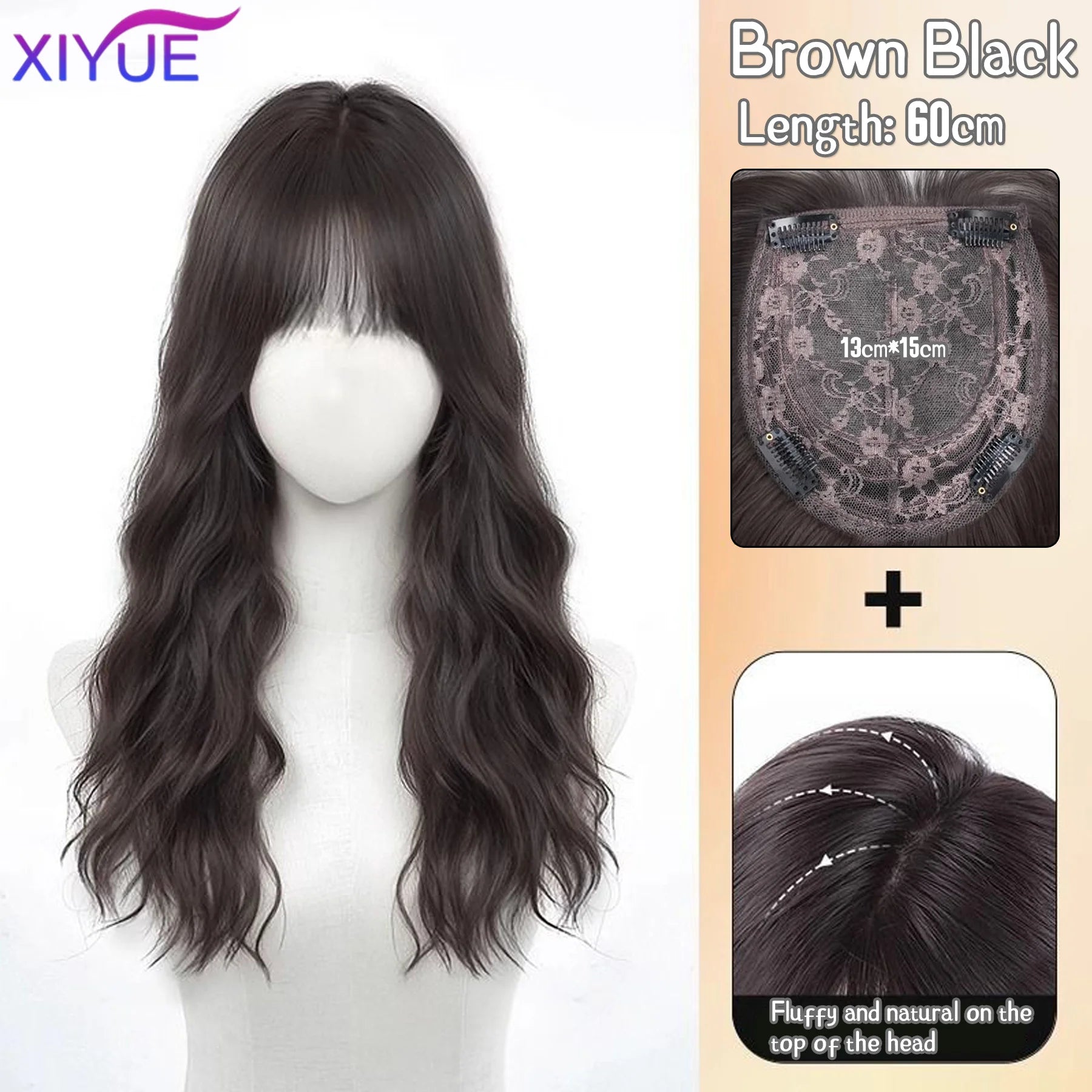 Synthetic Long Straight Layered Wigs Hair Clip in Hair Extensions and Accessories Natural Fluffy Head Top Fake Hair Piece with Bang Clip for Women Wig Daily Use