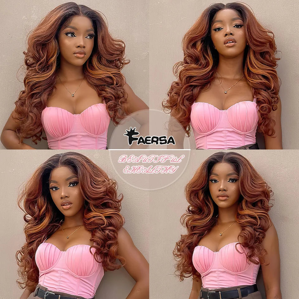 Latisha HD Synthetic Lace Front Wigs Curly Pre Plucked Lace Frontal Wig with Bangs for Women Highlight with Babyhair 24Inch Wigs