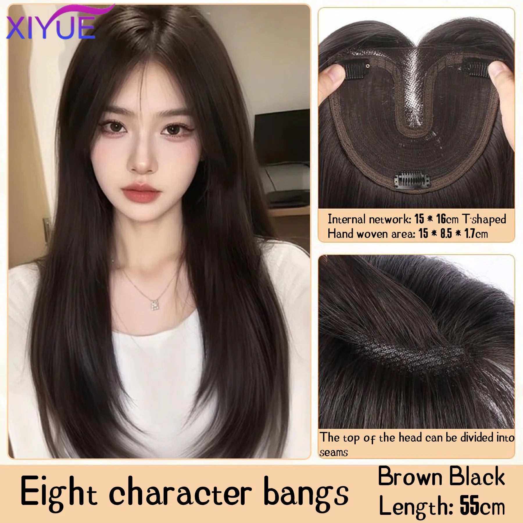 Synthetic Long Straight Layered Wigs Hair Clip in Hair Extensions and Accessories Natural Fluffy Head Top Fake Hair Piece with Bang Clip for Women Wig Daily Use
