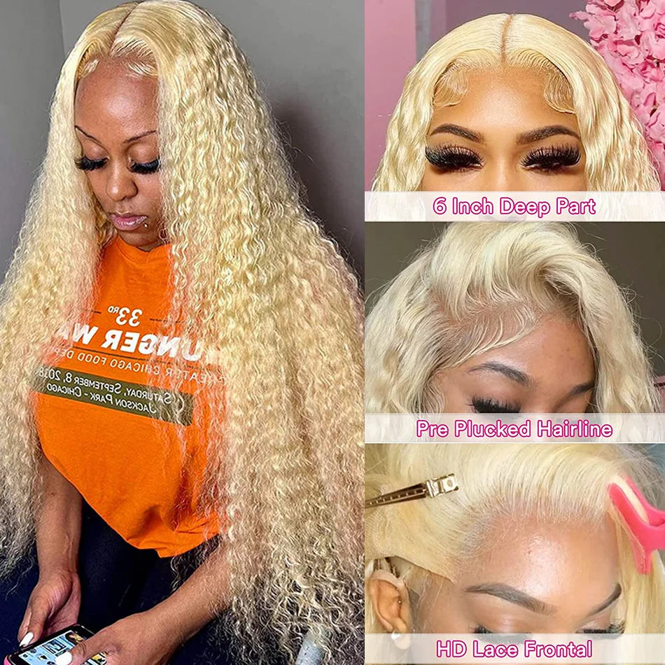 613 Hd Lace Frontal Wig 13X6 Blonde Curly Water Deep Wave Frontal Hair Style Wigs 13X4 Hd Lace Front Pre Plucked Human Hair Wigs 30 38 Inch