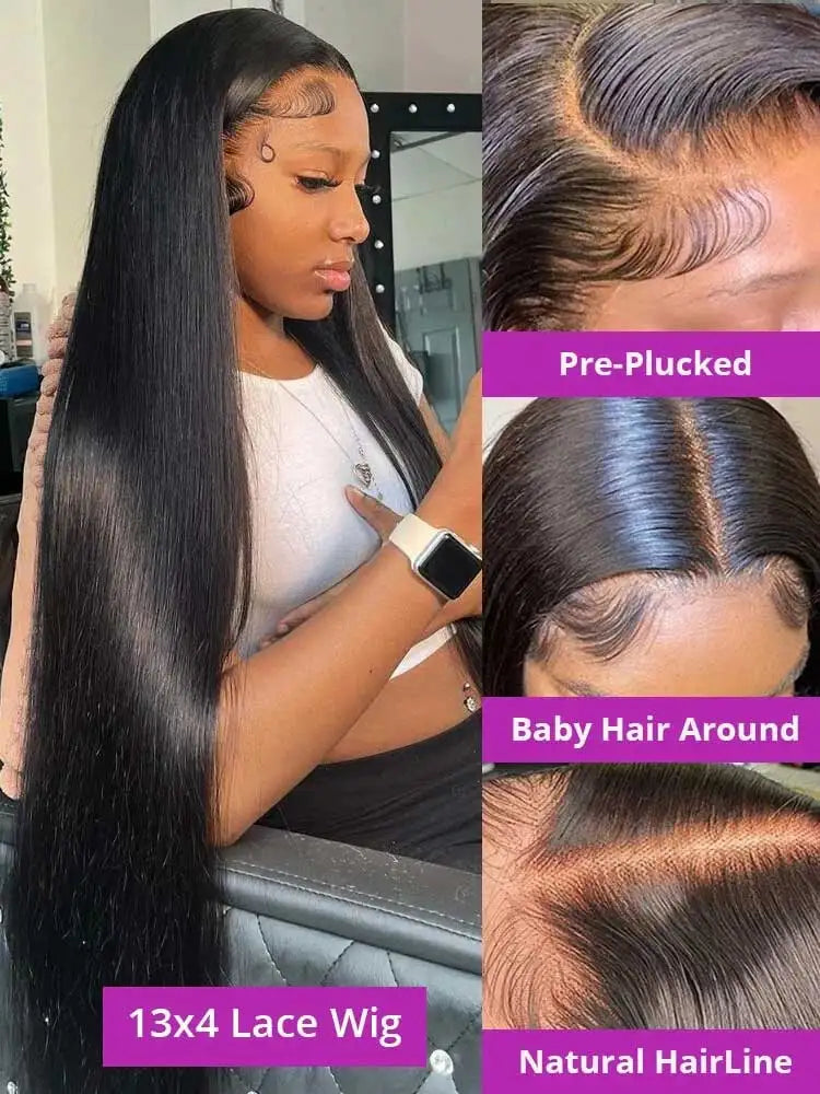 40 42 Inch Straight Human Hair Wigs 13x4 13x6 HD Lace Frontal Wig Human Hair Bone Straight Glueless 5*5 Lace Closure Wigs